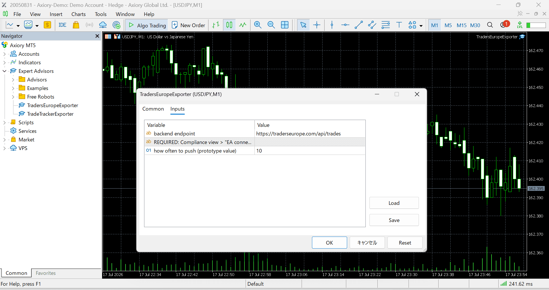EA inputs: endpoint already set, paste your API key